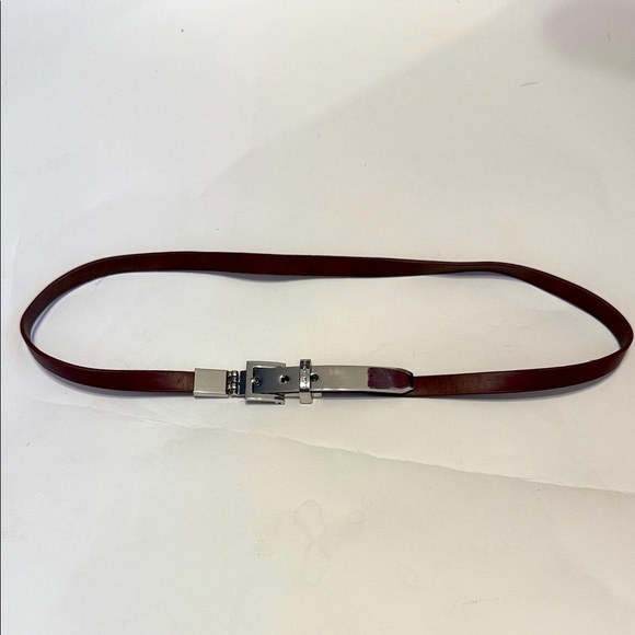 Michael Kors Skinny Brown Leather Belt - Silver Hardware - Picture 1 of 5